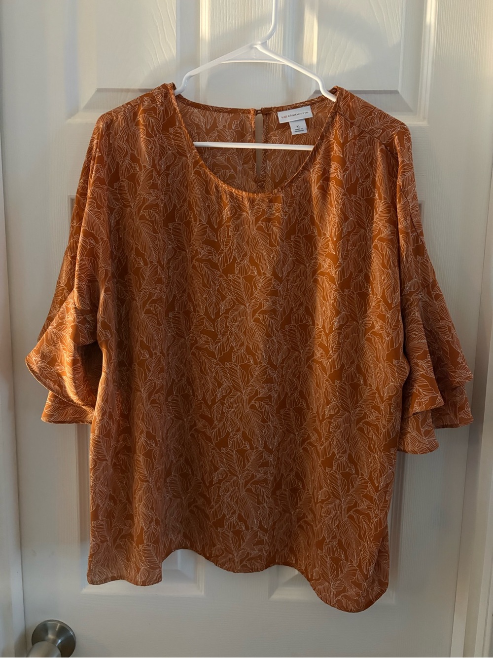 Liz Claiborne Burnt Orange Floral Short-Sleeve Blouse